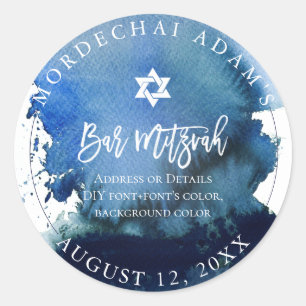 Sticker Rond Aquarelle bleue de la marine PixDezines Bar Mitzva