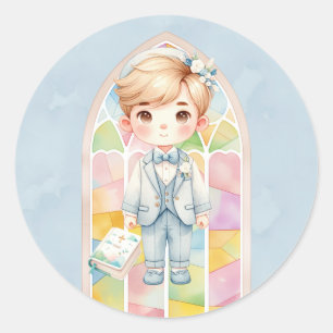 Sticker Rond Aquarelle bleue garçon 1er. Communion