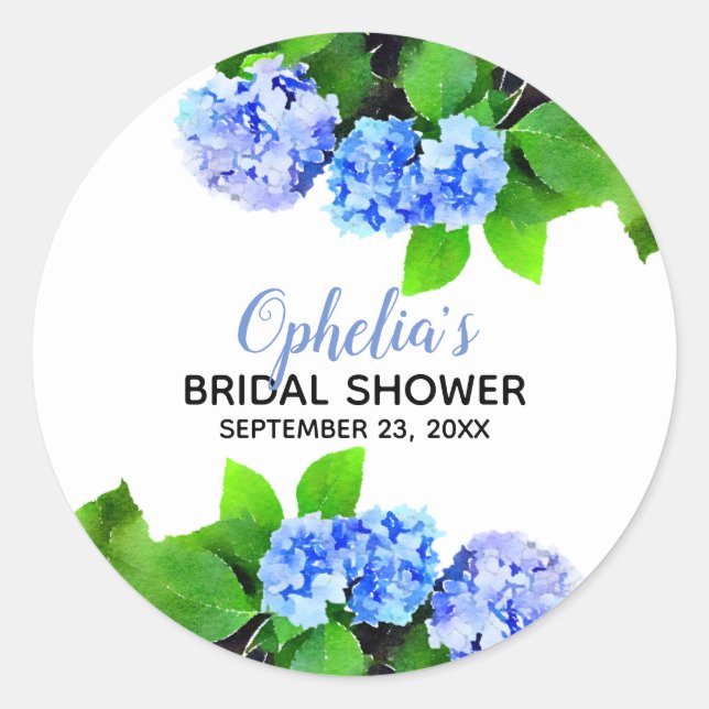 Sticker Rond Aquarelle bleue Hydrangeas Fête des mariées floral (Devant)