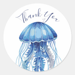 Sticker Rond Aquarelle bleue Merci de méduse