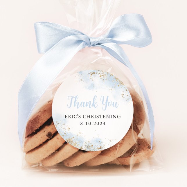 Sticker Rond Aquarelle bleue Or Garçon Christening Baptême (Baptism Favor Stickers | Matching items available)