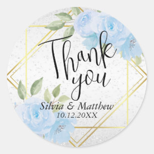 Sticker Rond Aquarelle bleue Parties scintillant florale et bla