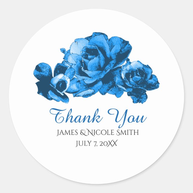 Sticker Rond Aquarelle bleue Roses mariage élégant Faveur (Devant)