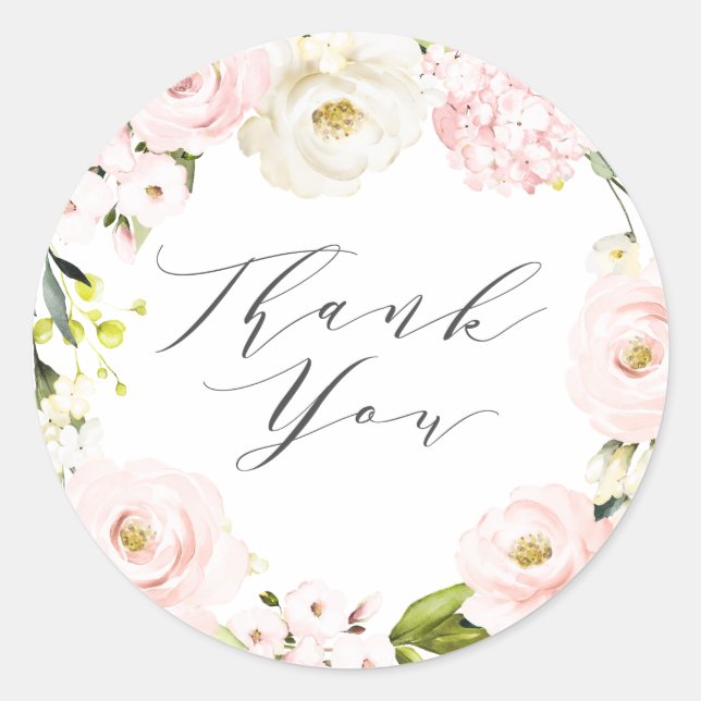 Sticker Rond Aquarelle Blush et Merci blanc (Devant)