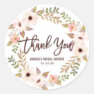 Sticker Rond Aquarelle Bohème Floral Merci de couronne