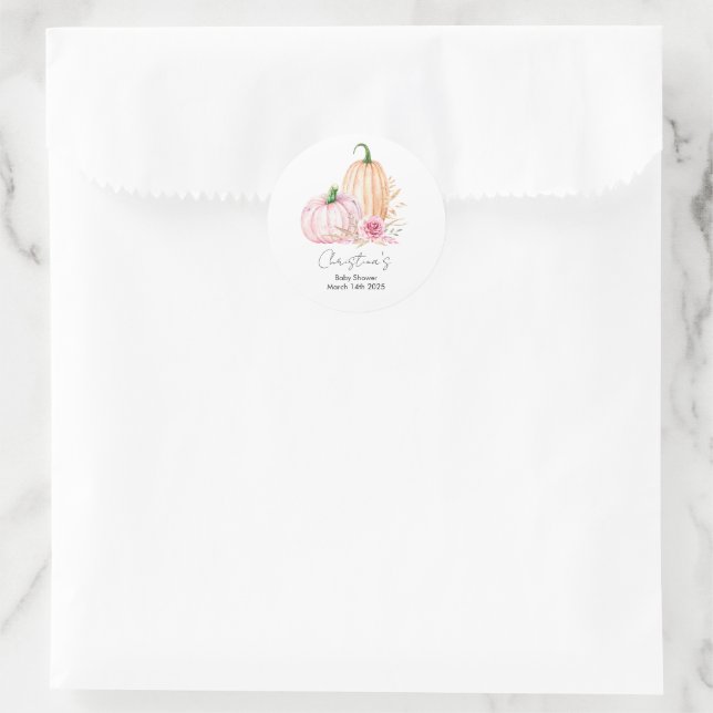 Sticker Rond Aquarelle Boho Citrouille Baby-shower (Sac)