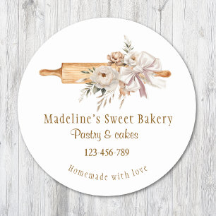 Sticker Rond Aquarelle Boho Floral Rolling Pin Bakery