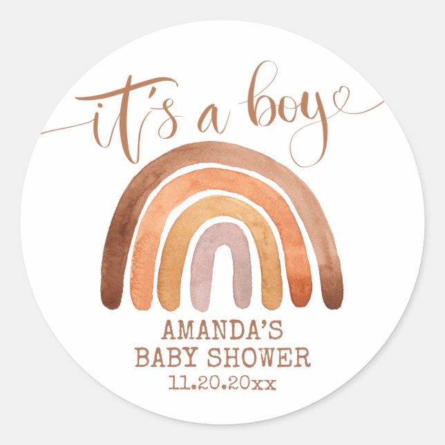 Sticker Rond Aquarelle Boho Modern Rainbow C’est un garçon (Devant)