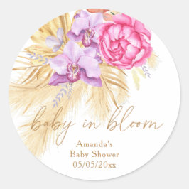 Sticker Rond Aquarelle boho pampas herbe - Baby shower