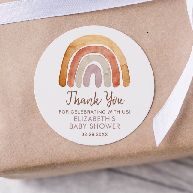 Sticker Rond Aquarelle Boho Rainbow Baby shower (Créateur téléchargé)
