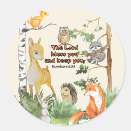 Sticker Rond Aquarelle Bois Animaux Bienheureux Écriture