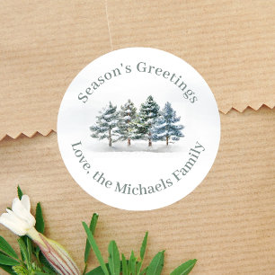 Sticker Rond Aquarelle Bonnes Fêtes Pins personnalisés