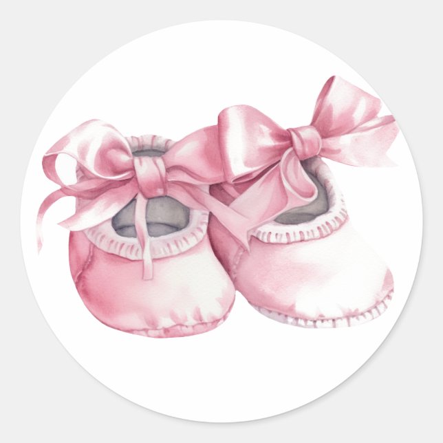 Sticker Rond Aquarelle Booties roses pour nouvelle petite fille (Devant)