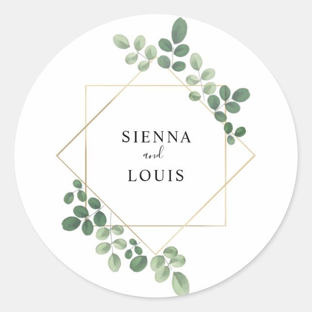 Sticker Rond Aquarelle Botanique Mariage géométrique (Devant)