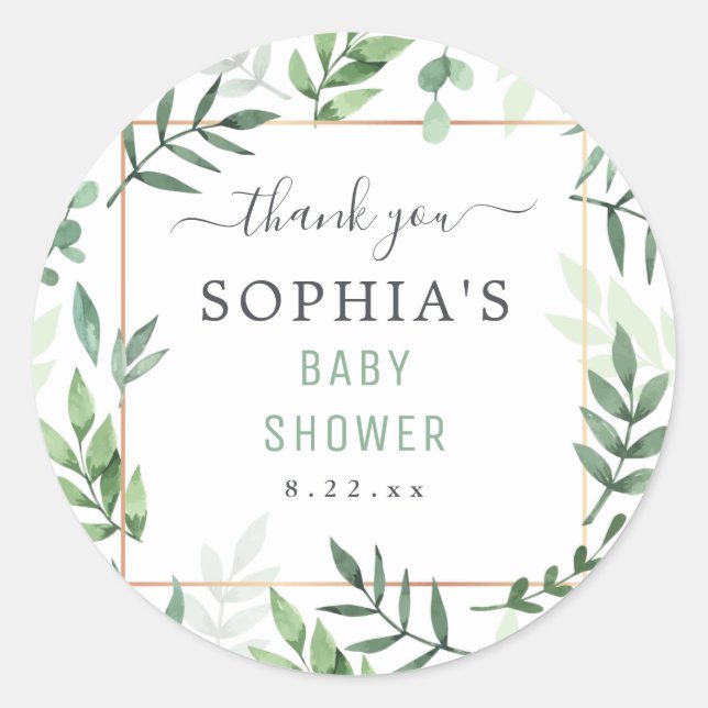 Sticker Rond Aquarelle botanique neutre pour le baby shower (Devant)