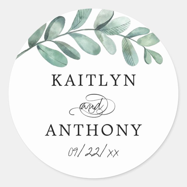 Sticker Rond Aquarelle botanique Verdure Eucalyptus (Devant)