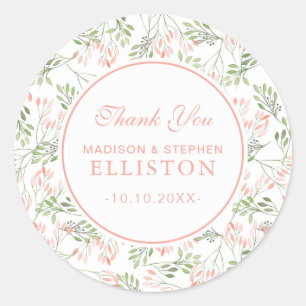 Sticker Rond Aquarelle botanique verte et rose   MERCI