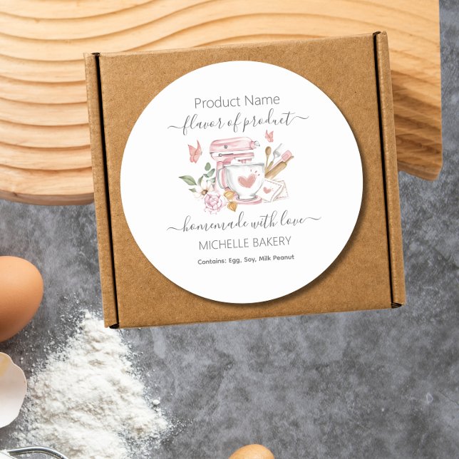 Sticker Rond Aquarelle Boulangerie Mélangeur de stand Nom du pr (Créateur téléchargé)