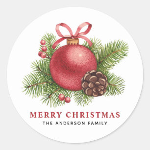 Sticker Rond Aquarelle Boule rouge Ornement Joyeux Noël