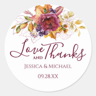 Sticker Rond Aquarelle Bourgogne Tombe Élégant Amour Et Merci