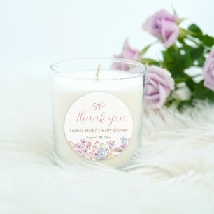 Sticker Rond Aquarelle Bow rose Floral Girl baby shower