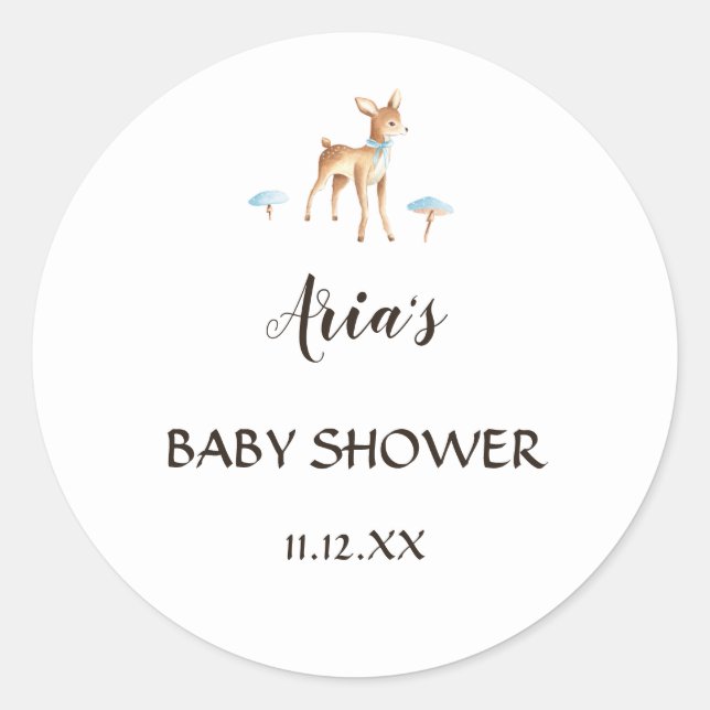 Sticker Rond Aquarelle Boy Cerf Enveloppe douche blanche Sceau (Devant)