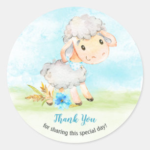 Sticker Rond Aquarelle Boy Sheep Farm Merci