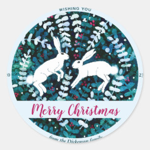 Sticker Rond Aquarelle Bunnies Blancs Parmi Les Joyaux De Verdu