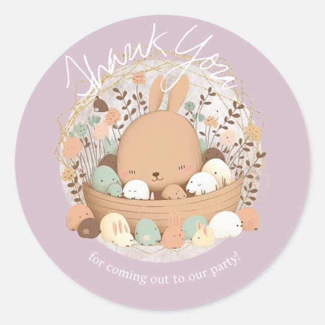 Sticker Rond Aquarelle Bunny Pâques Bohème anniversaire Merci (Devant)