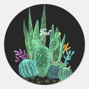 Sticker Rond Aquarelle, cactus, fleurs grand horloge