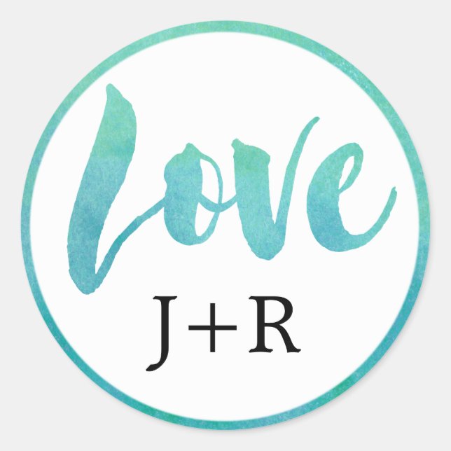 Sticker Rond Aquarelle Calligraphie Aimer Mariage Enveloppe Pho (Devant)