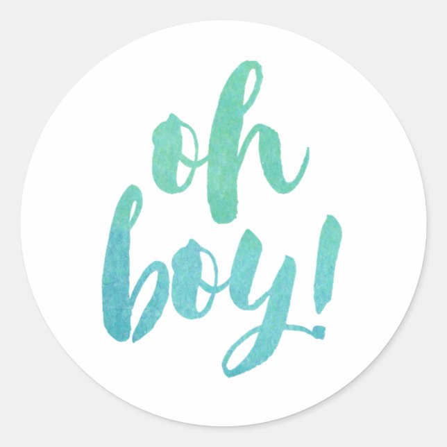 Sticker Rond Aquarelle calligraphie Oh Baby shower garçon (Devant)