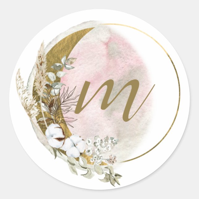 Sticker Rond Aquarelle céleste rose or (Devant)