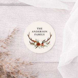 Sticker Rond aquarelle cerf floral terracotta moderne élégant