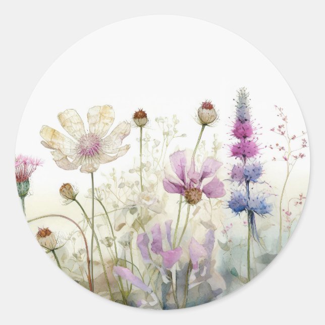 Sticker Rond Aquarelle Champ fleur sauvage (Devant)