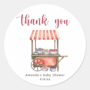 Sticker Rond Aquarelle Chariot Baies Remerciement Baby shower