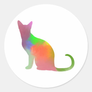 Sticker Rond Aquarelle Chat Silhouette