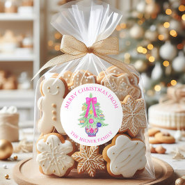 Sticker Rond Aquarelle Chaud Rose Bow Ginger Jar Adresse de ret