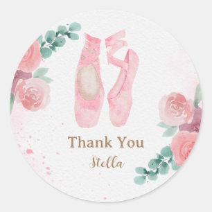 Sticker Rond Aquarelle Chaussures Ballerina Rose, Merci