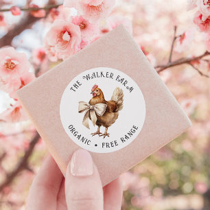 Sticker Rond Aquarelle Chicken Bow Family Farm