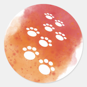 Sticker Rond Aquarelle Chien Paw Traces