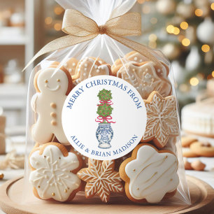 Sticker Rond Aquarelle Chinoiserie Noël Bow rouge Topio