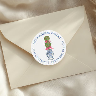 Sticker Rond Aquarelle Chinoiserie Noël Bow rouge Topio