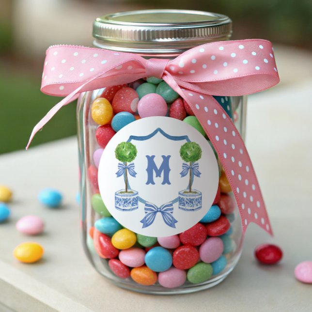 Sticker Rond Aquarelle Chinoiserie Topior Monogramme Crest (Créateur téléchargé)