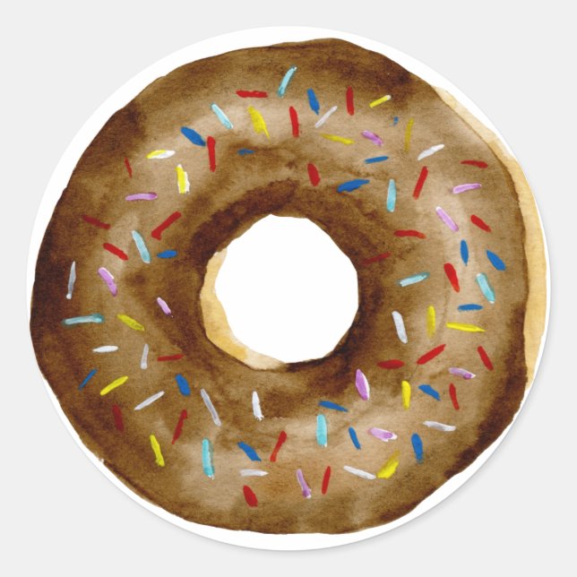 Sticker Rond Aquarelle Chocolat Saupoudrer Donut Anniversaire (Devant)