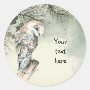 Sticker Rond Aquarelle Chouette Oiseau Art Votre texte