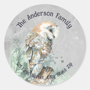 Sticker Rond Aquarelle Chouette Oiseau Nature Faune Art