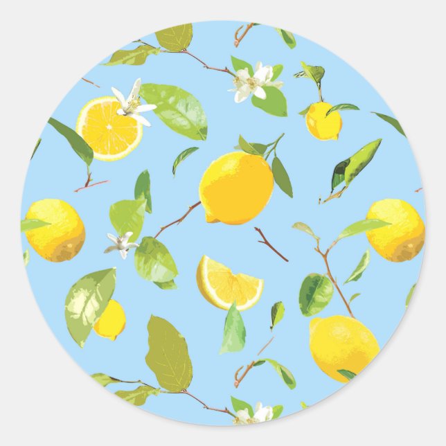 Sticker Rond Aquarelle Citron et Feuilles 3 (Devant)