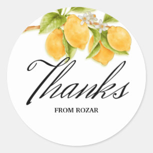 Sticker Rond Aquarelle Citron et fleurs Merci d'anniversaire