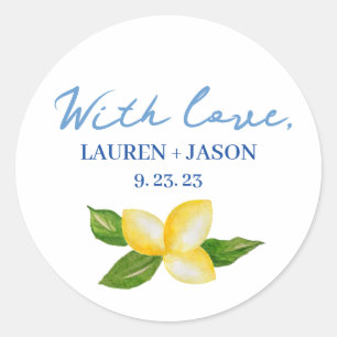 Sticker Rond Aquarelle Citron Méditerranée Mariage Favoriser